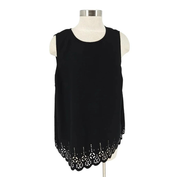 Banana Republic Tank Top Black Sleeveless Laser Cut Hem Button Back Shirt Blouse - Picture 1 of 7